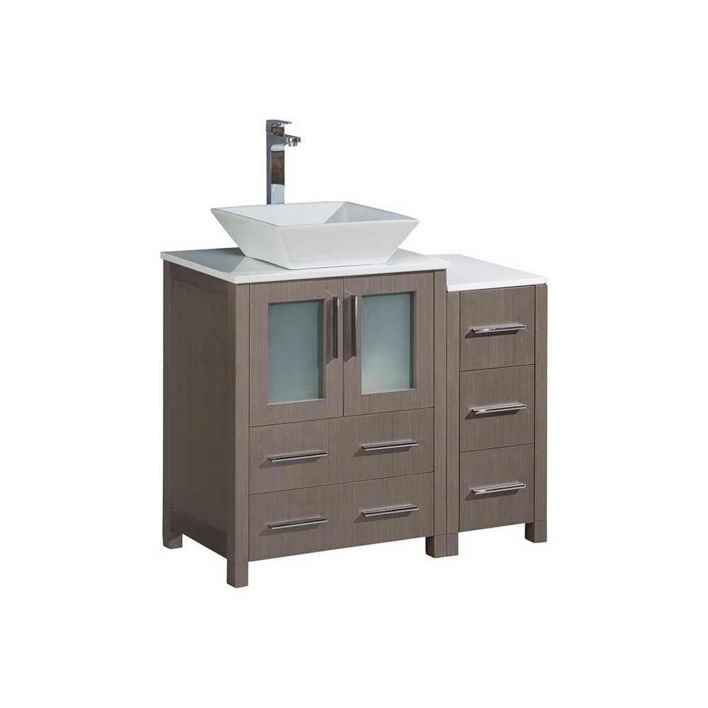 Fresca Torino 36" Gray Oak Modern Bathroom Cabinets w/ Top & Vessel Sink