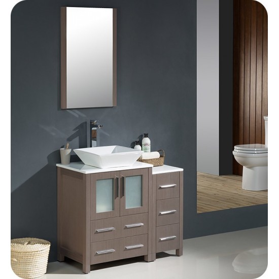 Fresca Torino 36" Gray Oak Modern Bathroom Cabinets w/ Top & Vessel Sink