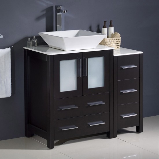 Fresca Torino 36" Espresso Modern Bathroom Cabinets w/ Top & Vessel Sink