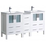 Fresca Torino 60" White Modern Double Sink Bathroom Cabinets w/ Integrated Sinks