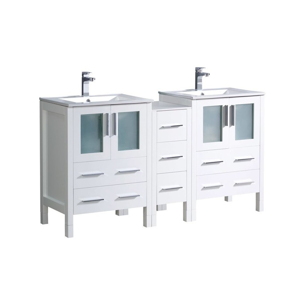 Fresca Torino 60" White Modern Double Sink Bathroom Cabinets w/ Integrated Sinks