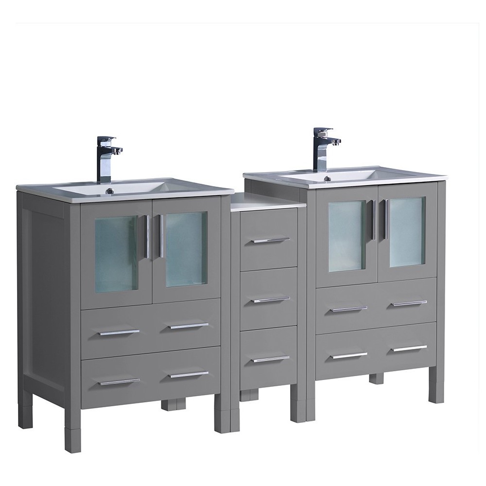 Fresca Torino 60" Gray Modern Double Sink Bathroom Cabinets w/ Integrated Sinks