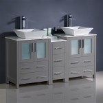 Torino 60" Gray Modern Double Sink Bathroom Cabinets w/ Tops & Vessel Sinks