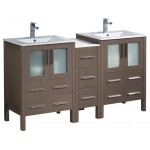 Torino 60" Gray Oak Modern Double Sink Bathroom Cabinets w/ Integrated Sinks