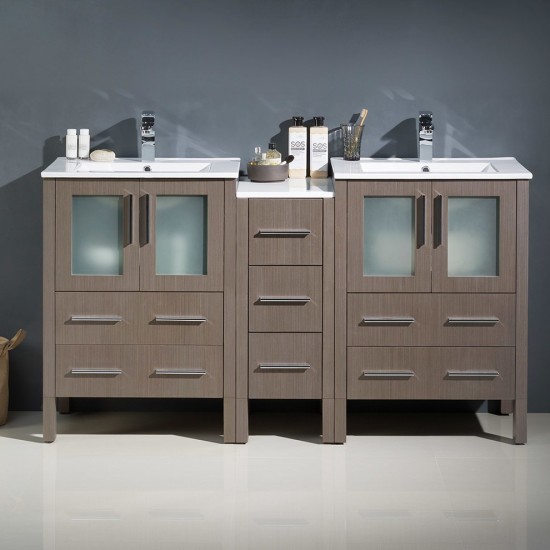 Torino 60" Gray Oak Modern Double Sink Bathroom Cabinets w/ Integrated Sinks