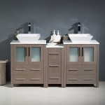 Torino 60" Gray Oak Modern Double Sink Bathroom Cabinets w/ Tops & Vessel Sinks