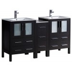 Torino 60" Espresso Modern Double Sink Bathroom Cabinets w/ Integrated Sinks