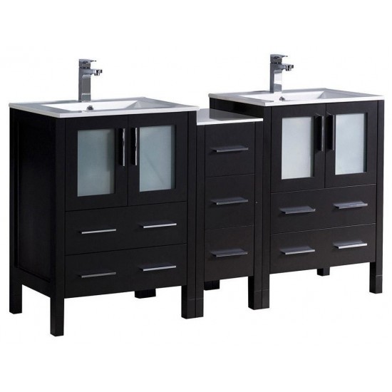 Torino 60" Espresso Modern Double Sink Bathroom Cabinets w/ Integrated Sinks