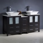 Torino 60" Espresso Modern Double Sink Bathroom Cabinets w/ Tops & Vessel Sinks