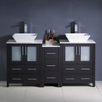 Torino 60" Espresso Modern Double Sink Bathroom Cabinets w/ Tops & Vessel Sinks