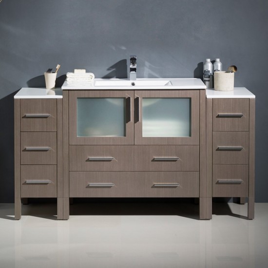 Fresca Torino 60" Gray Oak Modern Bathroom Cabinets w/ Integrated Sink