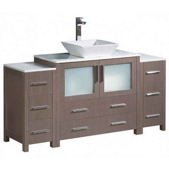 Fresca Torino 60" Gray Oak Modern Bathroom Cabinets w/ Top & Vessel Sink