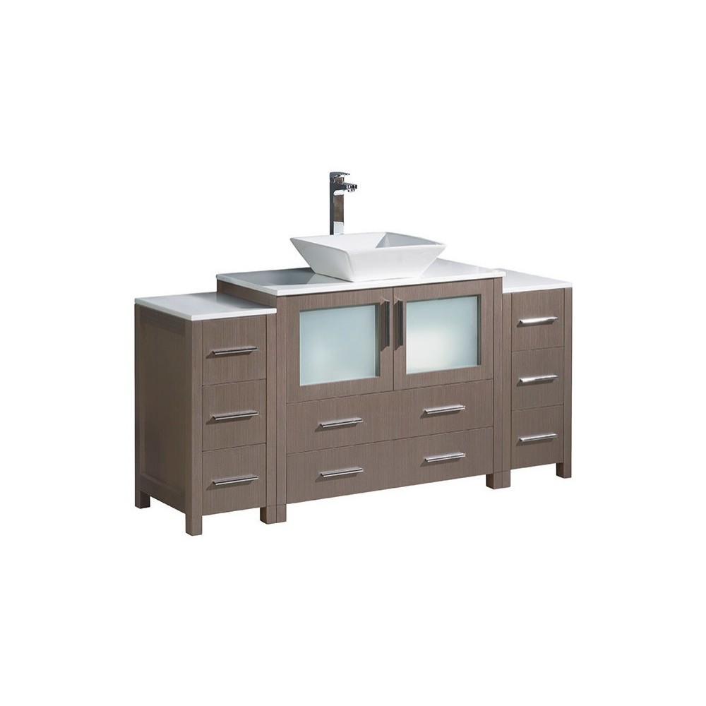 Fresca Torino 60" Gray Oak Modern Bathroom Cabinets w/ Top & Vessel Sink