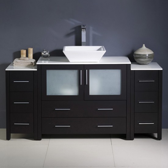 Fresca Torino 60" Espresso Modern Bathroom Cabinets w/ Top & Vessel Sink