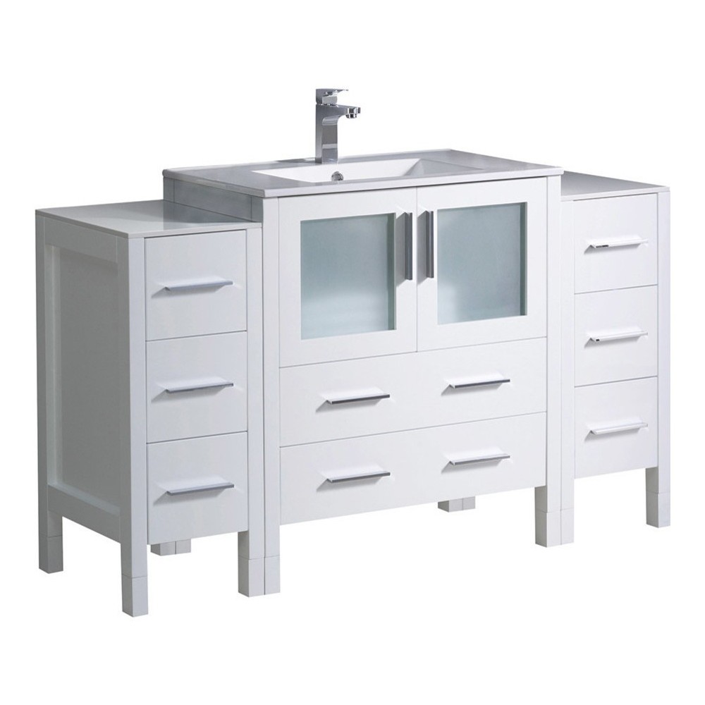 Fresca Torino 54" White Modern Bathroom Cabinets w/ Integrated Sink