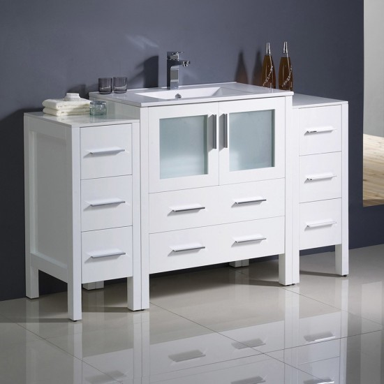 Fresca Torino 54" White Modern Bathroom Cabinets w/ Integrated Sink