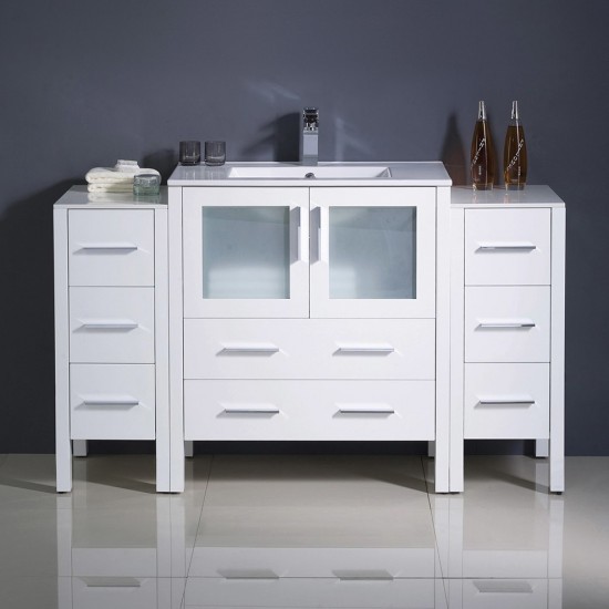 Fresca Torino 54" White Modern Bathroom Cabinets w/ Integrated Sink