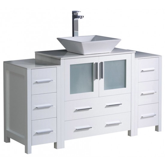 Fresca Torino 54" White Modern Bathroom Cabinets w/ Top & Vessel Sink