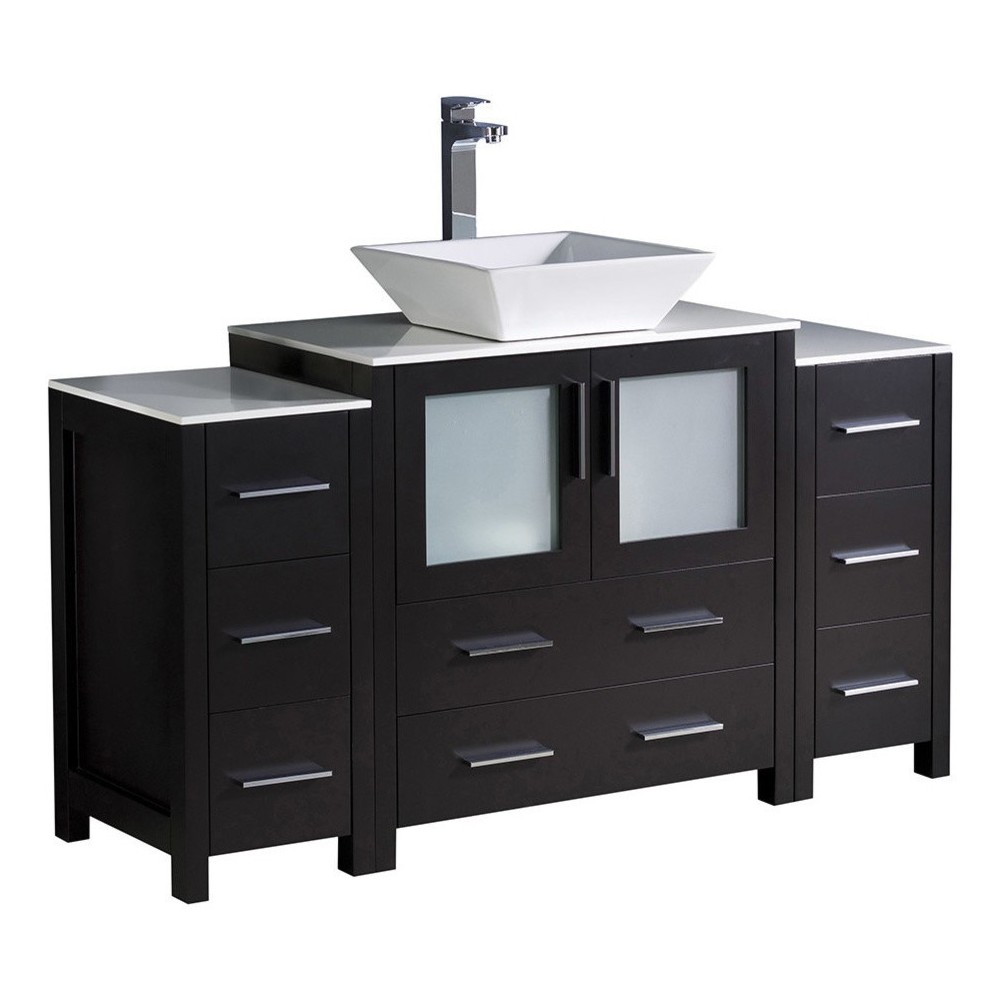 Fresca Torino 54" Espresso Modern Bathroom Cabinets w/ Top & Vessel Sink