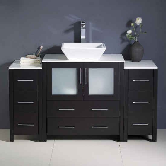 Fresca Torino 54" Espresso Modern Bathroom Cabinets w/ Top & Vessel Sink