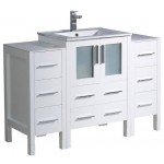 Torino 48" White Modern Bathroom Cabinets w/ Integrated Sink, FCB62-122412WH-I