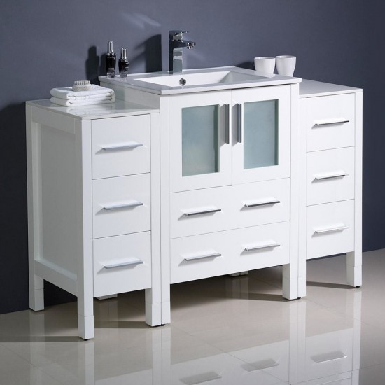 Torino 48" White Modern Bathroom Cabinets w/ Integrated Sink, FCB62-122412WH-I