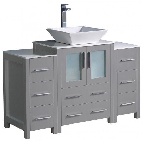 Torino 48 Gray Modern Bathroom Cabinets w/ Top, Vessel Sink FCB62-122412GR-CWH-V