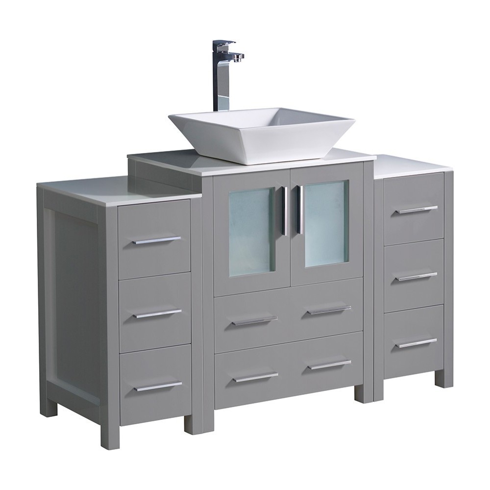 Torino 48 Gray Modern Bathroom Cabinets w/ Top, Vessel Sink FCB62-122412GR-CWH-V