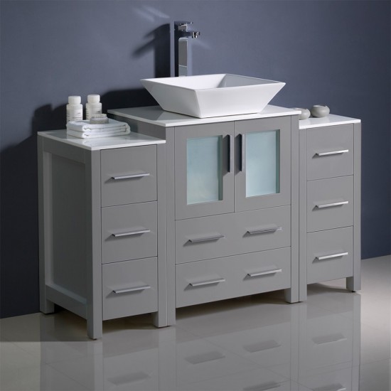 Torino 48 Gray Modern Bathroom Cabinets w/ Top, Vessel Sink FCB62-122412GR-CWH-V