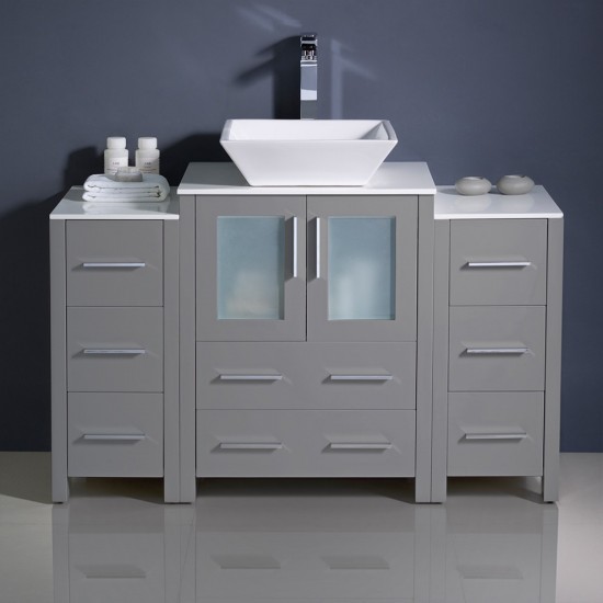 Torino 48 Gray Modern Bathroom Cabinets w/ Top, Vessel Sink FCB62-122412GR-CWH-V