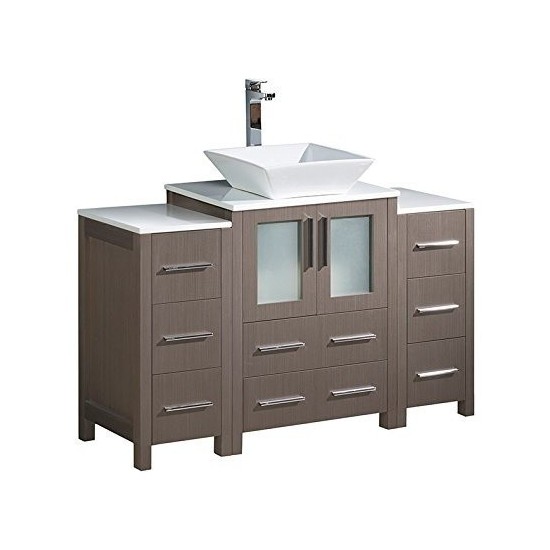 48 Gray Oak Modern Bathroom Cabinets w/ Top & Vessel Sink, FCB62-122412GO-CWH-V