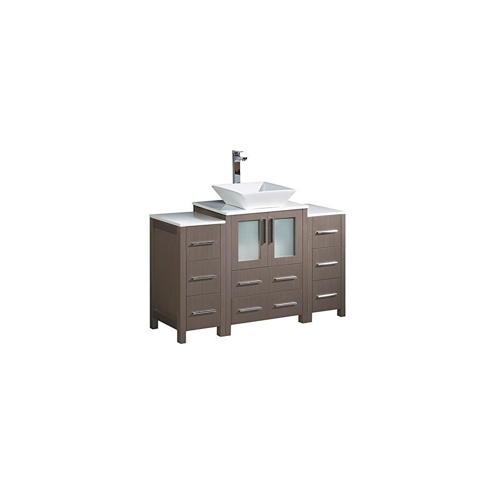 48 Gray Oak Modern Bathroom Cabinets w/ Top & Vessel Sink, FCB62-122412GO-CWH-V