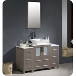 48 Gray Oak Modern Bathroom Cabinets w/ Top & Vessel Sink, FCB62-122412GO-CWH-V