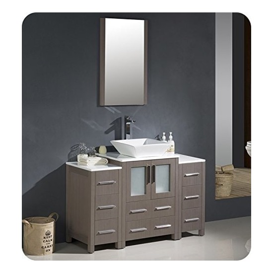 48 Gray Oak Modern Bathroom Cabinets w/ Top & Vessel Sink, FCB62-122412GO-CWH-V