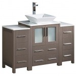 48 Gray Oak Modern Bathroom Cabinets w/ Top & Vessel Sink, FCB62-122412GO-CWH-V