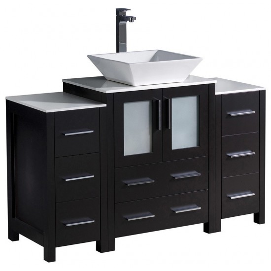 48 Espresso Modern Bathroom Cabinets w/ Top & Vessel Sink, FCB62-122412ES-CWH-V