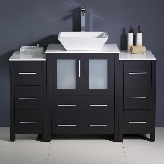 48 Espresso Modern Bathroom Cabinets w/ Top & Vessel Sink, FCB62-122412ES-CWH-V