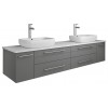 Lucera 72" Gray Wall Hung Modern Bathroom Cabinet w/ Top & Double Vessel Sinks