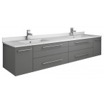 Lucera 72 Gray Wall Hung Modern Bathroom Cabinet w/ Top, Double Undermount Sinks