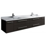 72 Espresso Wall Hung Modern Bathroom Cabinet w/ Top & Double Undermount Sinks