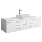 Lucera 60" White Wall Hung Modern Bathroom Cabinet w/ Top & Single Vessel Sink