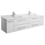 60 White Wall Hung Modern Bathroom Cabinet w/ Top, Double Undermount Sinks