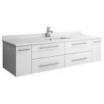 Lucera 60 White Wall Hung Modern Bathroom Cabinet w/ Top, Single Undermount Sink