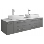 Lucera 60" Gray Wall Hung Modern Bathroom Cabinet w/ Top & Double Vessel Sinks