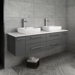 Lucera 60" Gray Wall Hung Modern Bathroom Cabinet w/ Top & Double Vessel Sinks