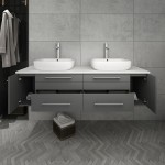 Lucera 60" Gray Wall Hung Modern Bathroom Cabinet w/ Top & Double Vessel Sinks