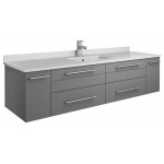 Lucera 60 Gray Wall Hung Modern Bathroom Cabinet w/ Top & Single Undermount Sink