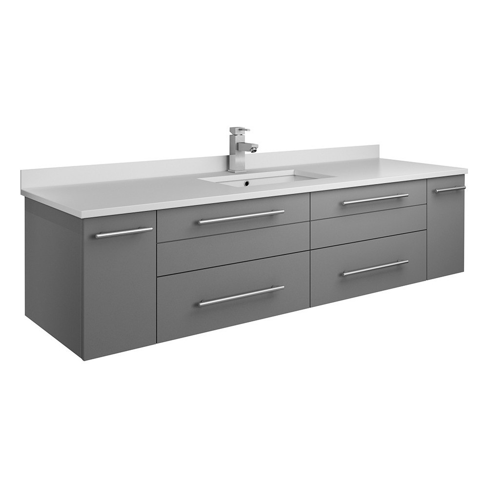 Lucera 60 Gray Wall Hung Modern Bathroom Cabinet w/ Top & Single Undermount Sink