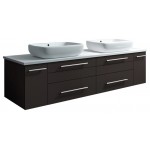 Lucera 60 Espresso Wall Hung Modern Bathroom Cabinet w/ Top, Double Vessel Sinks