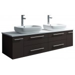 Lucera 60 Espresso Wall Hung Modern Bathroom Cabinet w/ Top, Double Vessel Sinks